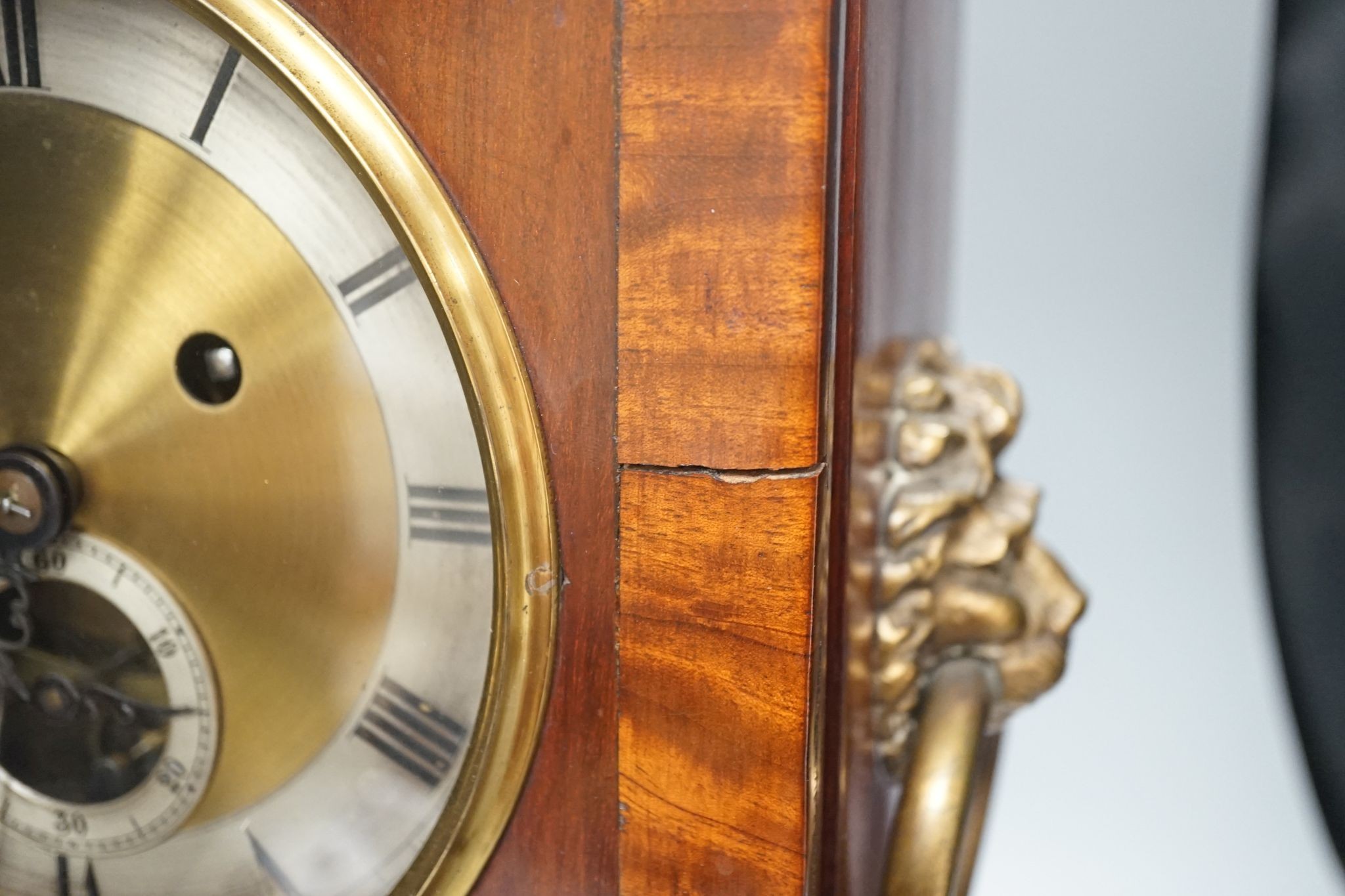 A mahogany and brass mounted bracket timepiece, 42cm, with adapted single fusee movement and visible wheel escapement